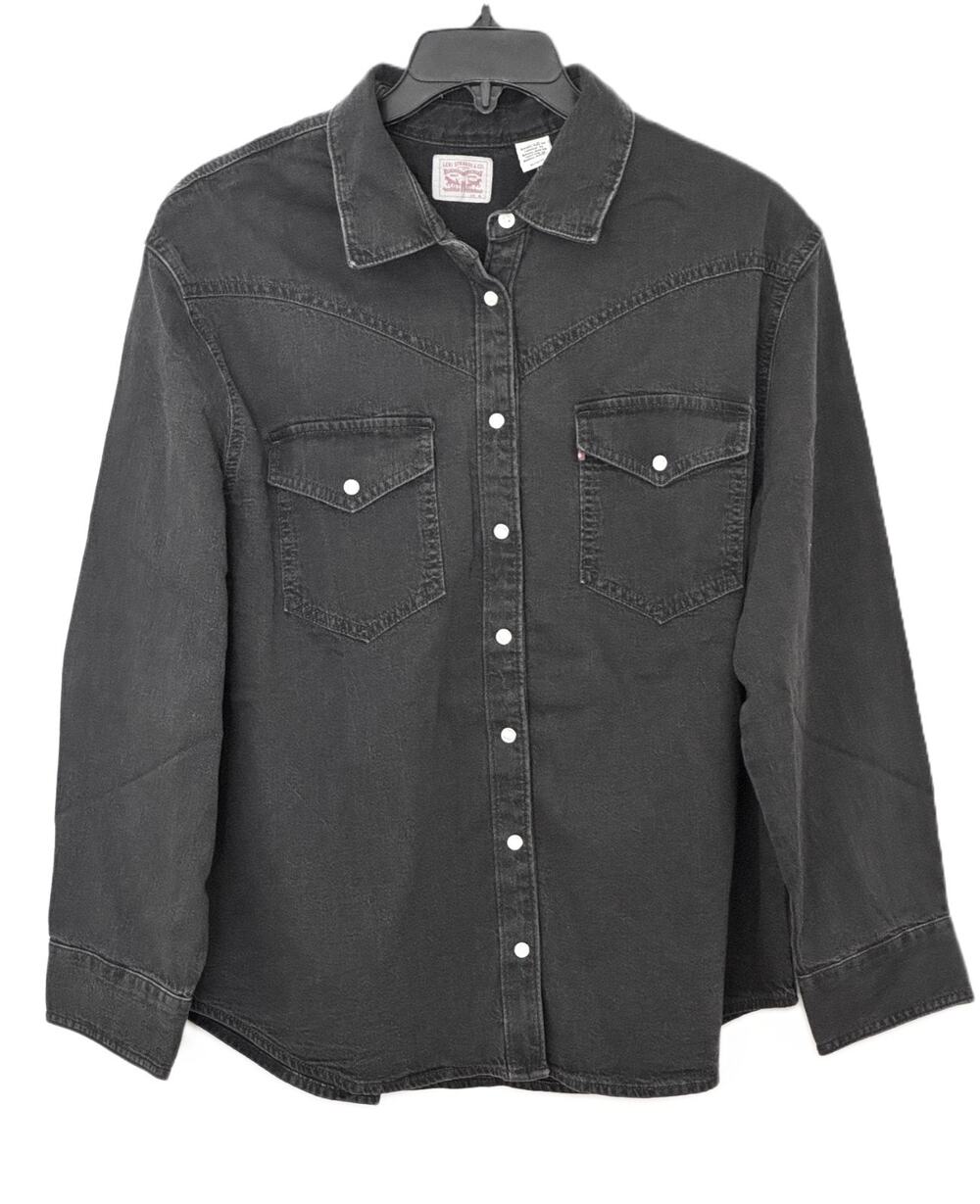 NWT Levi's The Western Standard Fit Shirt Womens XL Black Denim Pearl Snap